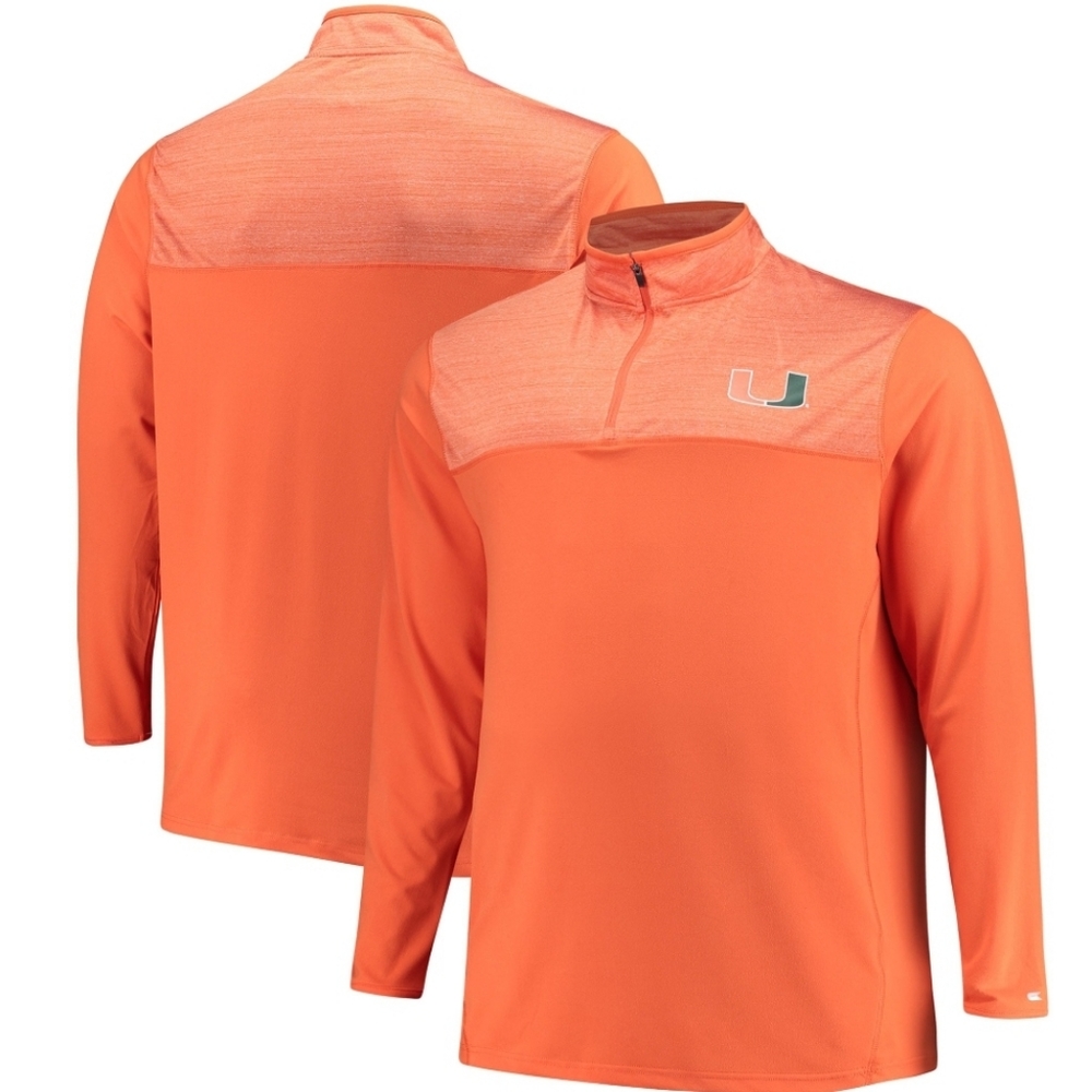 Miami Hurricanes Colosseum Big & Tall Savoy 1/4 Zip Pullover Orange Men's 2XLT.
